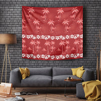 Red Hawaii Palm Tree Hibiscus Tapestry Fantasy Summer Vibe