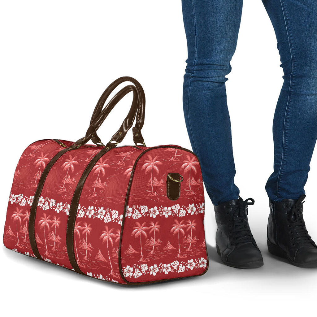 Red Hawaii Palm Tree Hibiscus Travel Bag Fantasy Summer Vibe