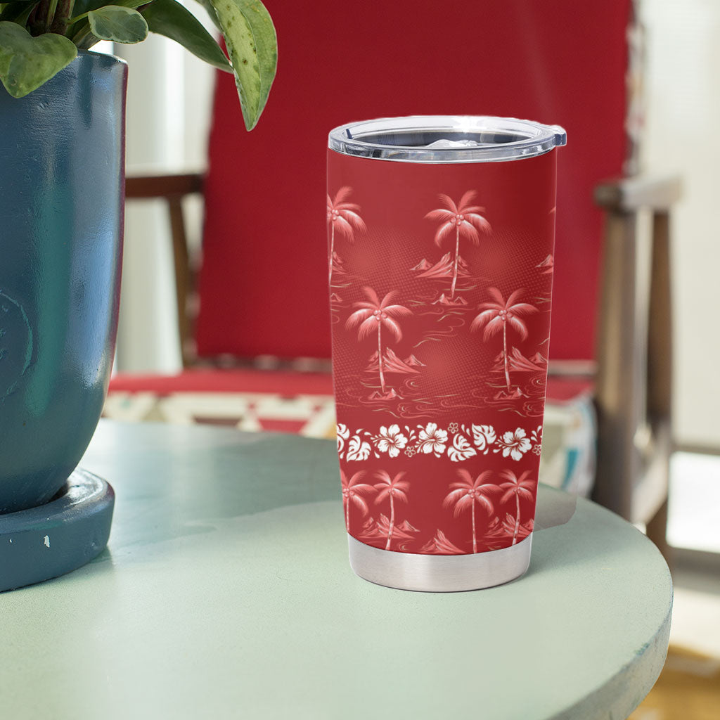Red Hawaii Palm Tree Hibiscus Tumbler Cup Fantasy Summer Vibe