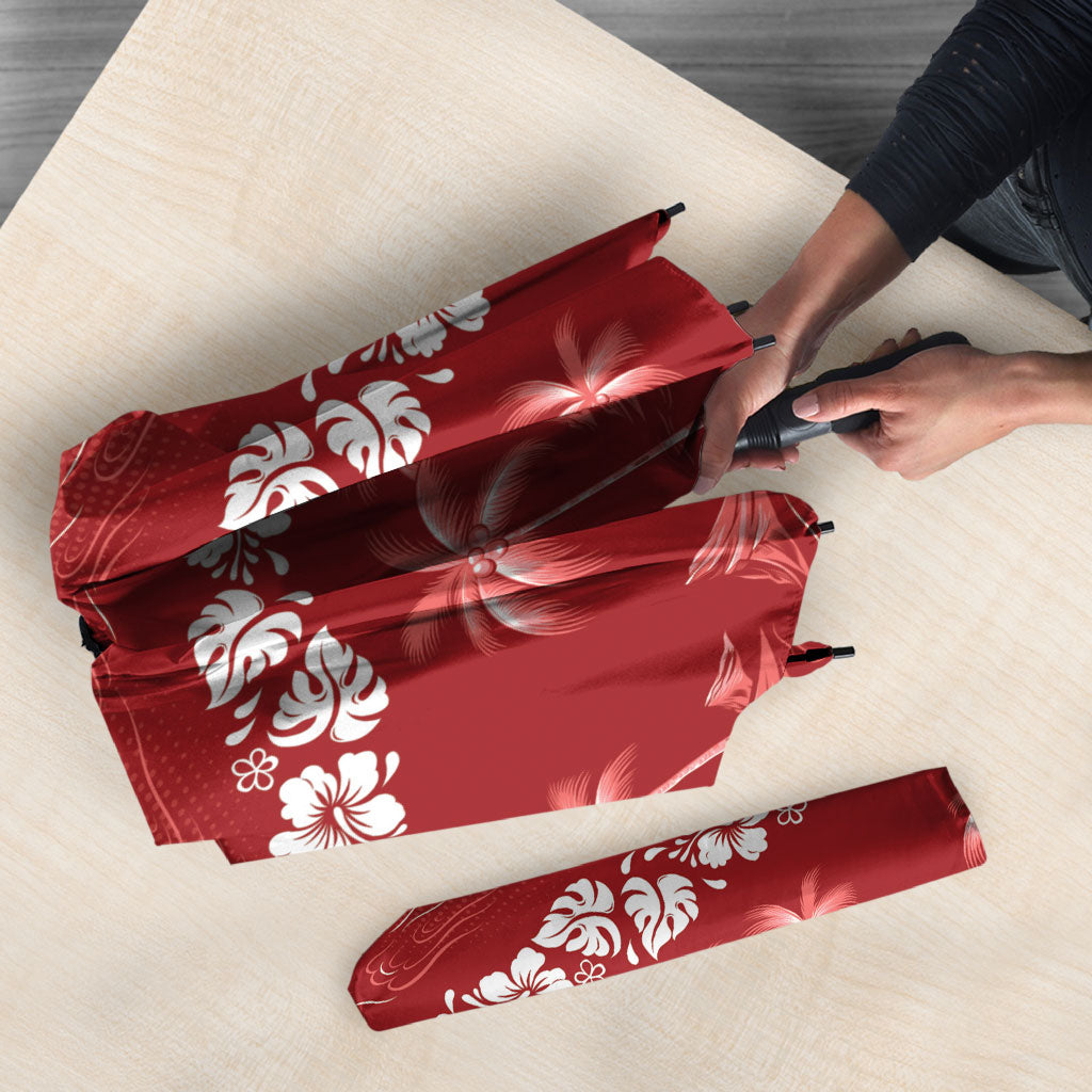 Red Hawaii Palm Tree Hibiscus Umbrella Fantasy Summer Vibe