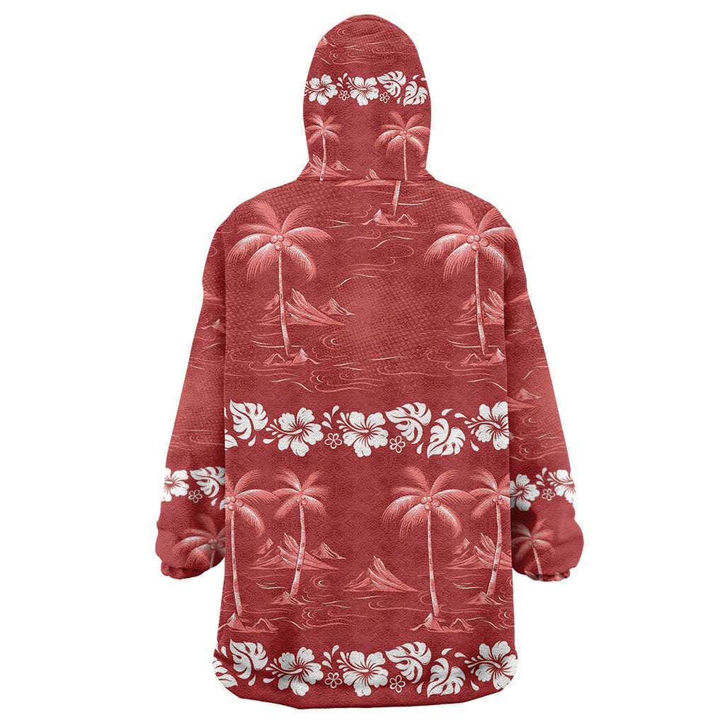 Red Hawaii Palm Tree Hibiscus Wearable Blanket Hoodie Fantasy Summer Vibe