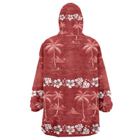Red Hawaii Palm Tree Hibiscus Wearable Blanket Hoodie Fantasy Summer Vibe