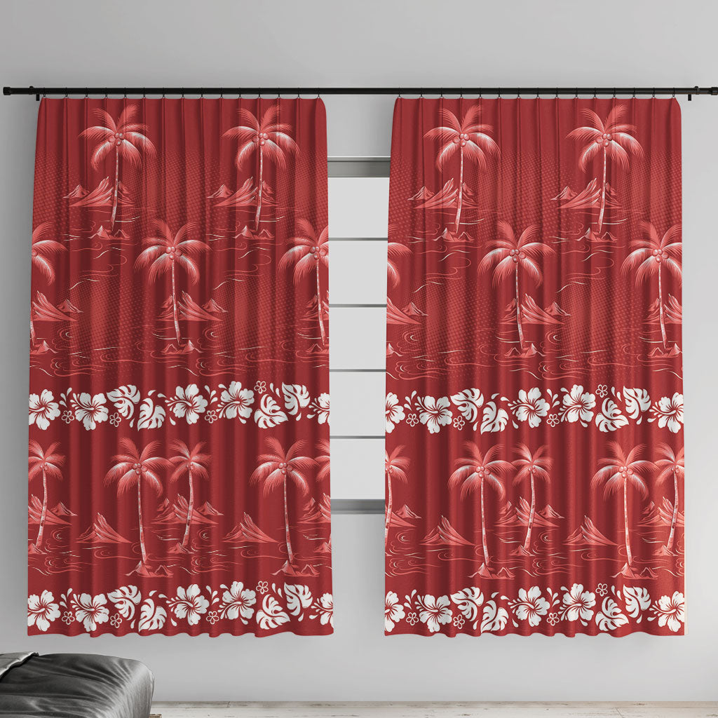 Red Hawaii Palm Tree Hibiscus Window Curtain Fantasy Summer Vibe