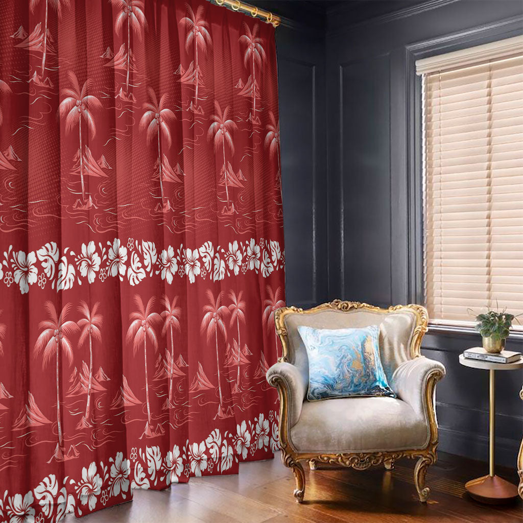 Red Hawaii Palm Tree Hibiscus Window Curtain Fantasy Summer Vibe