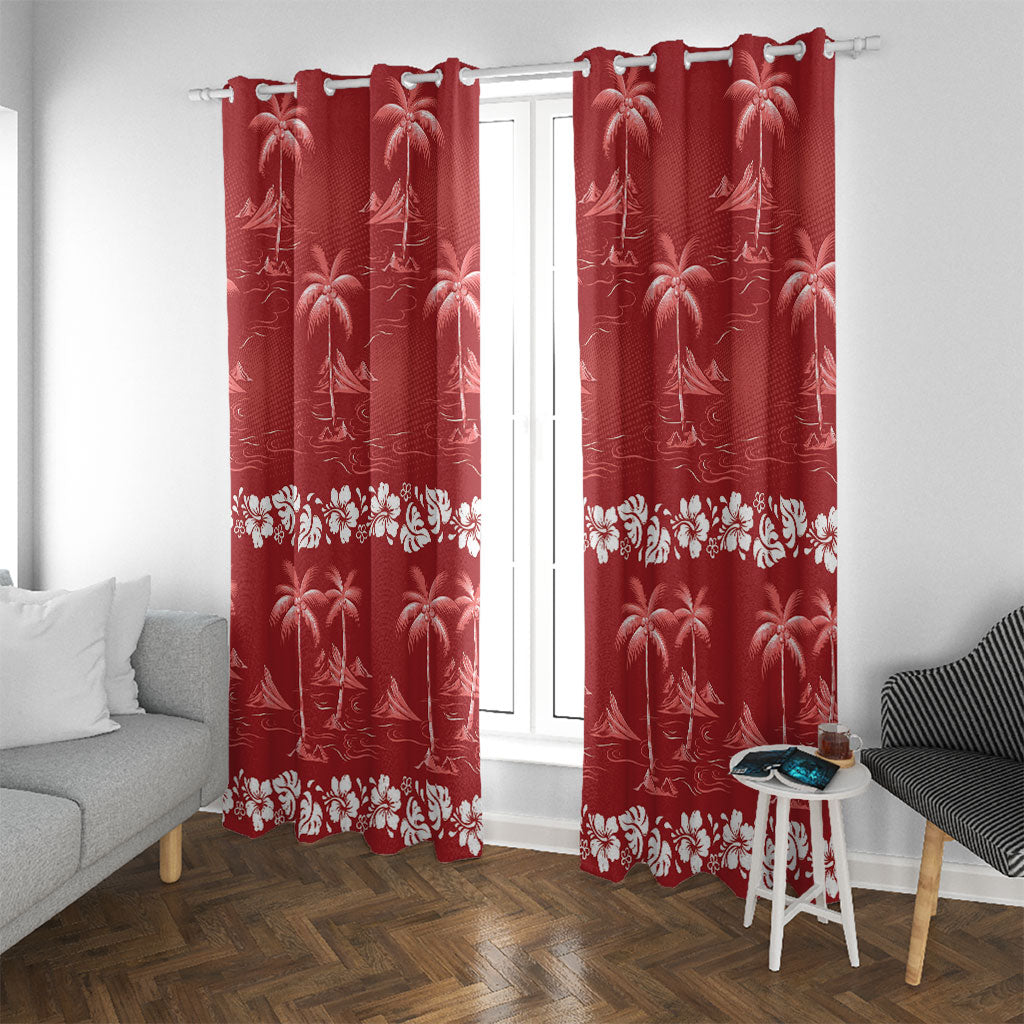 Red Hawaii Palm Tree Hibiscus Window Curtain Fantasy Summer Vibe