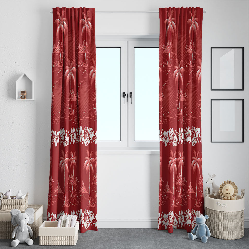 Red Hawaii Palm Tree Hibiscus Window Curtain Fantasy Summer Vibe