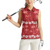 Red Hawaii Palm Tree Hibiscus Women Sleeveless Polo Shirt Fantasy Summer Vibe