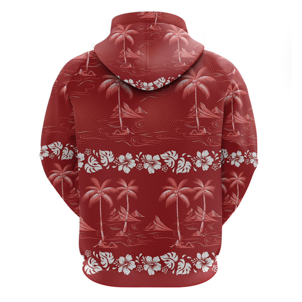 Red Hawaii Palm Tree Hibiscus Zip Hoodie Fantasy Summer Vibe