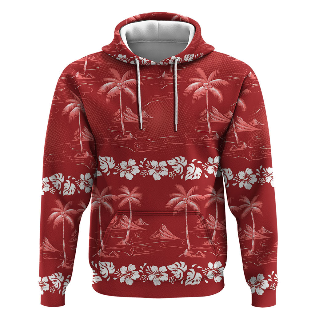 Red Hawaii Palm Tree Hibiscus Zip Hoodie Fantasy Summer Vibe