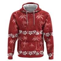 Red Hawaii Palm Tree Hibiscus Zip Hoodie Fantasy Summer Vibe