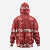 Red Hawaii Palm Tree Hibiscus Zip Hoodie Fantasy Summer Vibe