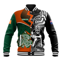 New Zealand and Ireland Rugby Baseball Jacket Silver Fern With Shamrock 2023 World Cup LT01 Unisex Art - Polynesian Pride