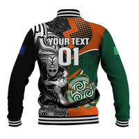 New Zealand and Ireland Rugby Baseball Jacket Silver Fern With Shamrock 2023 World Cup LT01 - Polynesian Pride