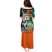 New Zealand and Ireland Rugby Family Matching Puletasi Dress and Hawaiian Shirt Silver Fern With Shamrock 2023 World Cup LT01 - Polynesian Pride