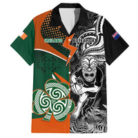 New Zealand and Ireland Rugby Family Matching Tank Maxi Dress and Hawaiian Shirt Silver Fern With Shamrock 2023 World Cup LT01 Dad's Shirt - Short Sleeve Art - Polynesian Pride
