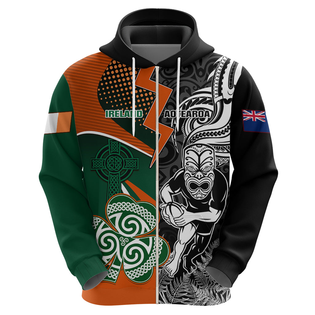 New Zealand and Ireland Rugby Hoodie Silver Fern With Shamrock 2023 World Cup LT01 - Polynesian Pride