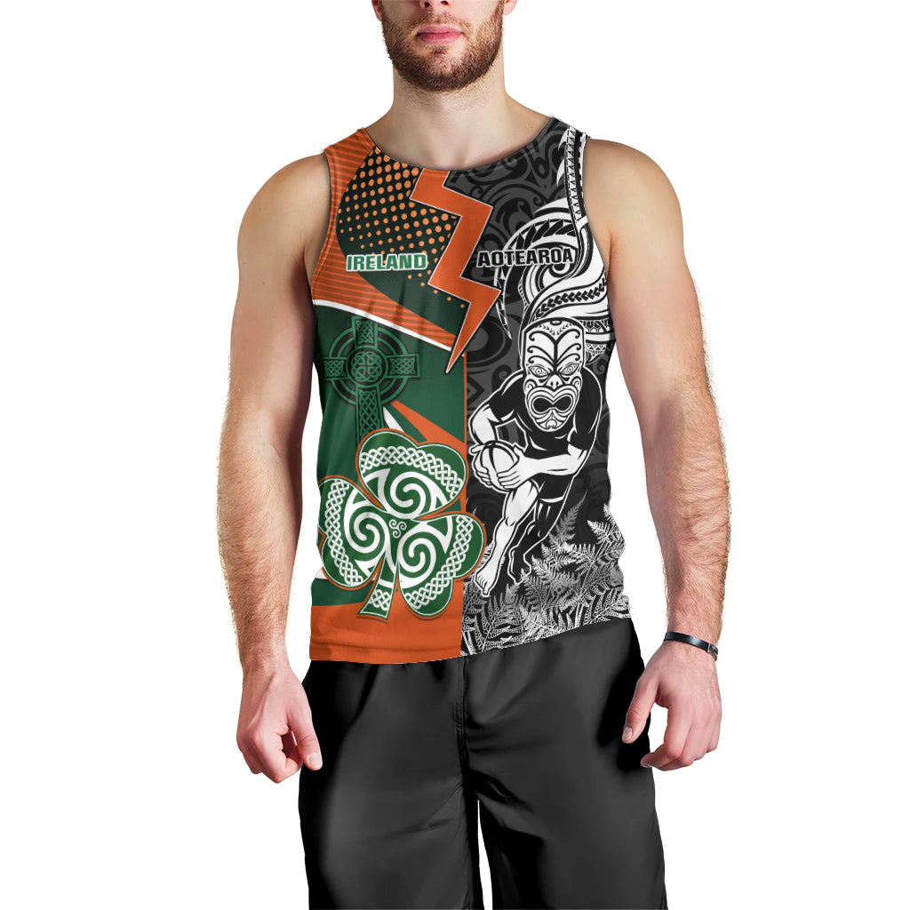 New Zealand and Ireland Rugby Men Tank Top Silver Fern With Shamrock 2023 World Cup LT01 - Polynesian Pride