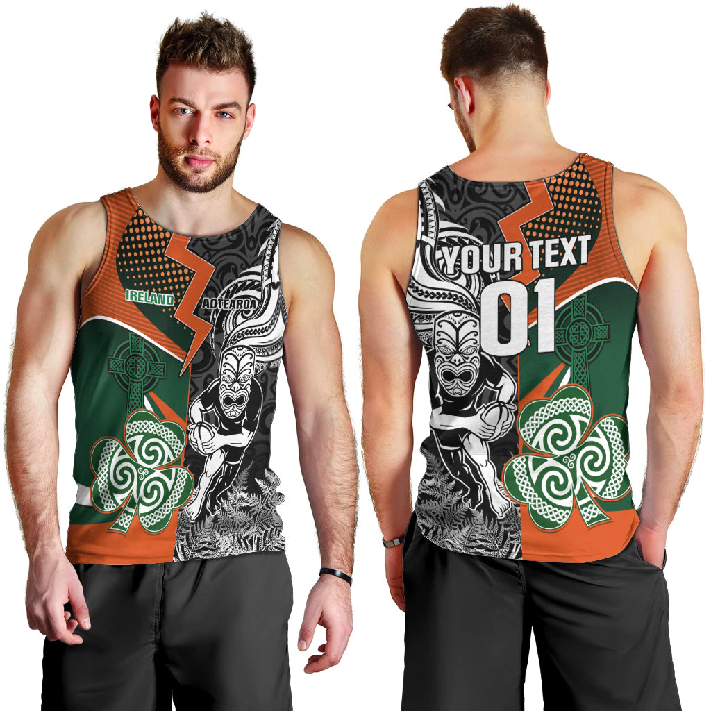 New Zealand and Ireland Rugby Men Tank Top Silver Fern With Shamrock 2023 World Cup LT01 - Polynesian Pride