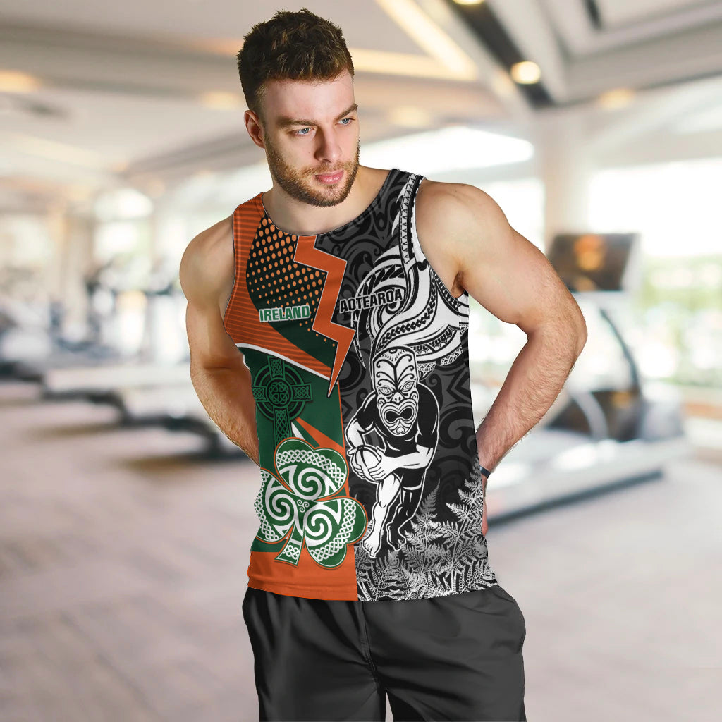 New Zealand and Ireland Rugby Men Tank Top Silver Fern With Shamrock 2023 World Cup LT01 - Polynesian Pride