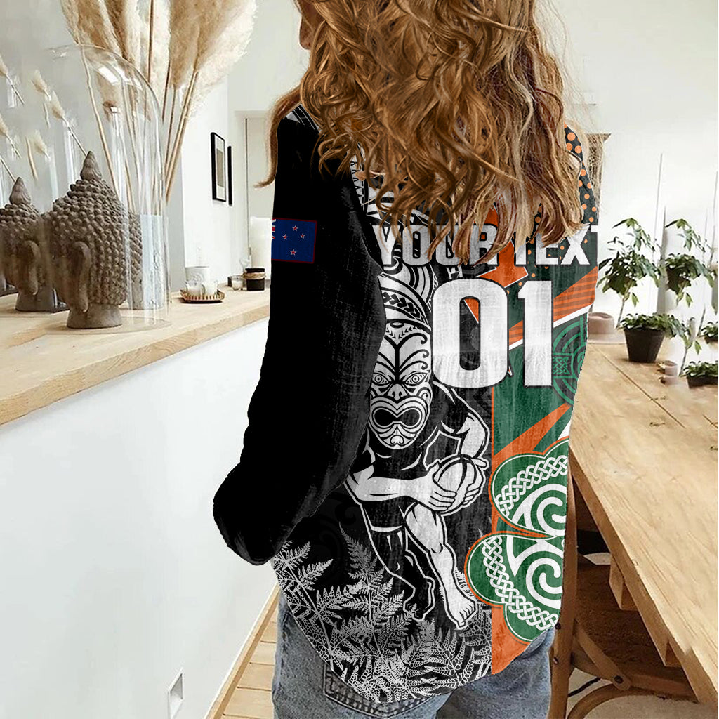 New Zealand and Ireland Rugby Women Casual Shirt Silver Fern With Shamrock 2023 World Cup LT01 - Polynesian Pride