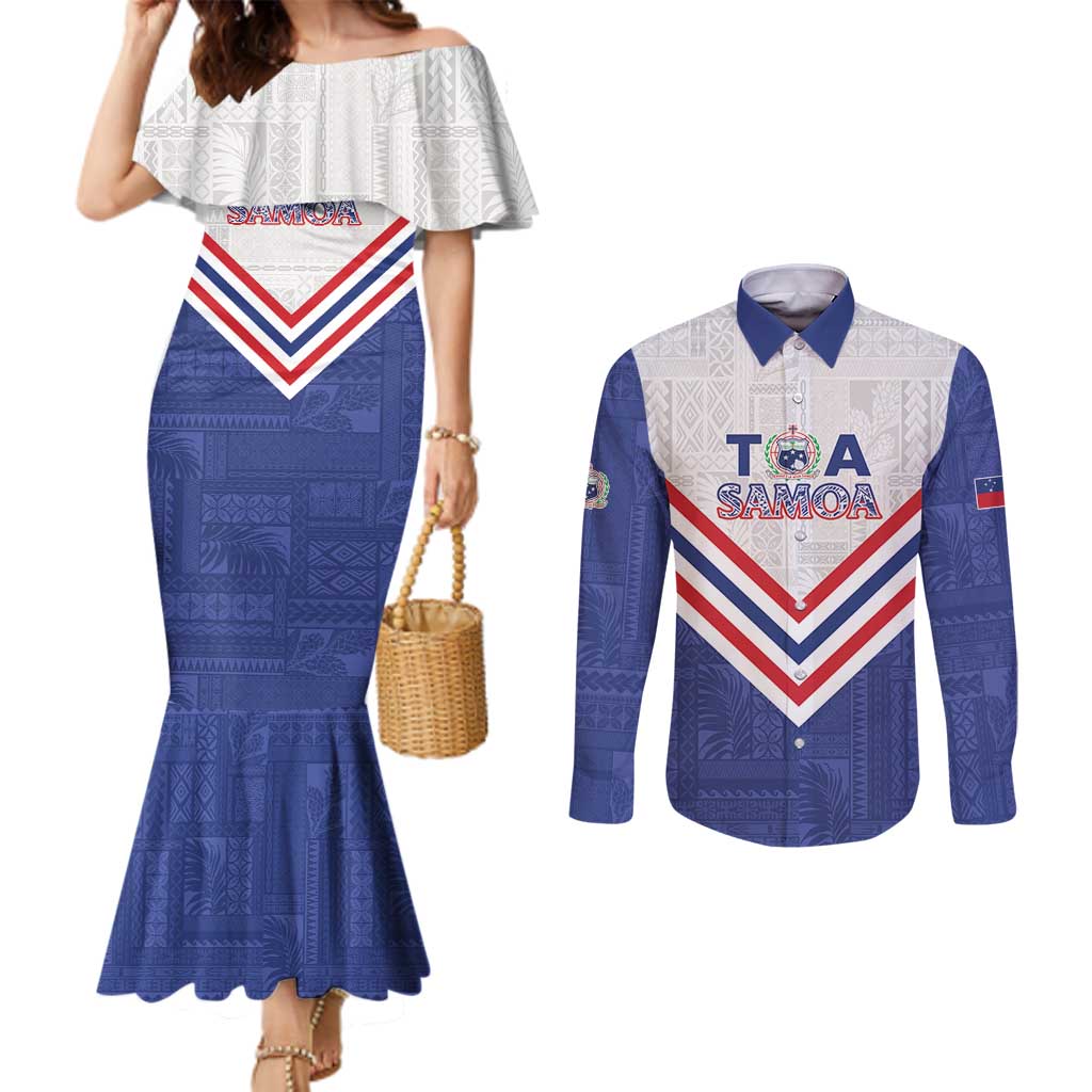 Custom Toa Samoa Rugby Couples Matching Mermaid Dress and Long Sleeve Button Shirt 1992-1993 Special Edition - Polynesian Pride