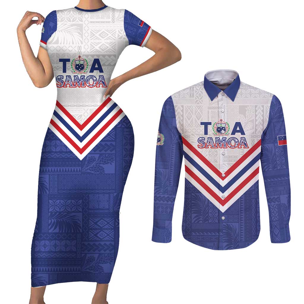 Custom Toa Samoa Rugby Couples Matching Short Sleeve Bodycon Dress and Long Sleeve Button Shirt 1992-1993 Special Edition - Polynesian Pride