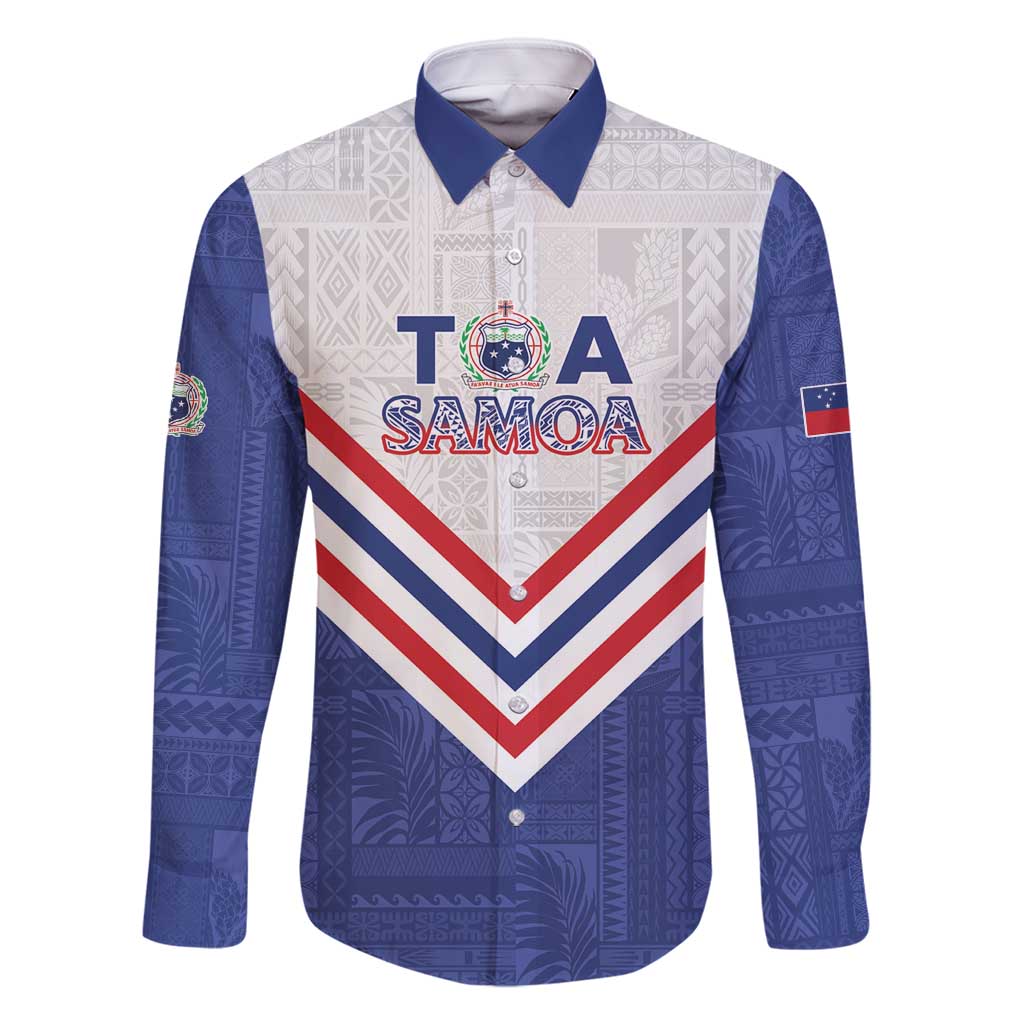 Custom Toa Samoa Rugby Family Matching Summer Maxi Dress and Hawaiian Shirt 1992-1993 Special Edition LT01 Dad's Shirt - Long Sleeve Blue - Polynesian Pride