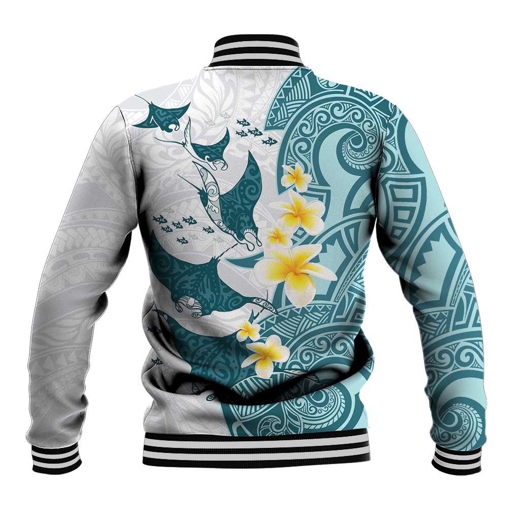 Maori Manta Ray Plumeria Teal Baseball Jacket LT01 - Polynesian Pride