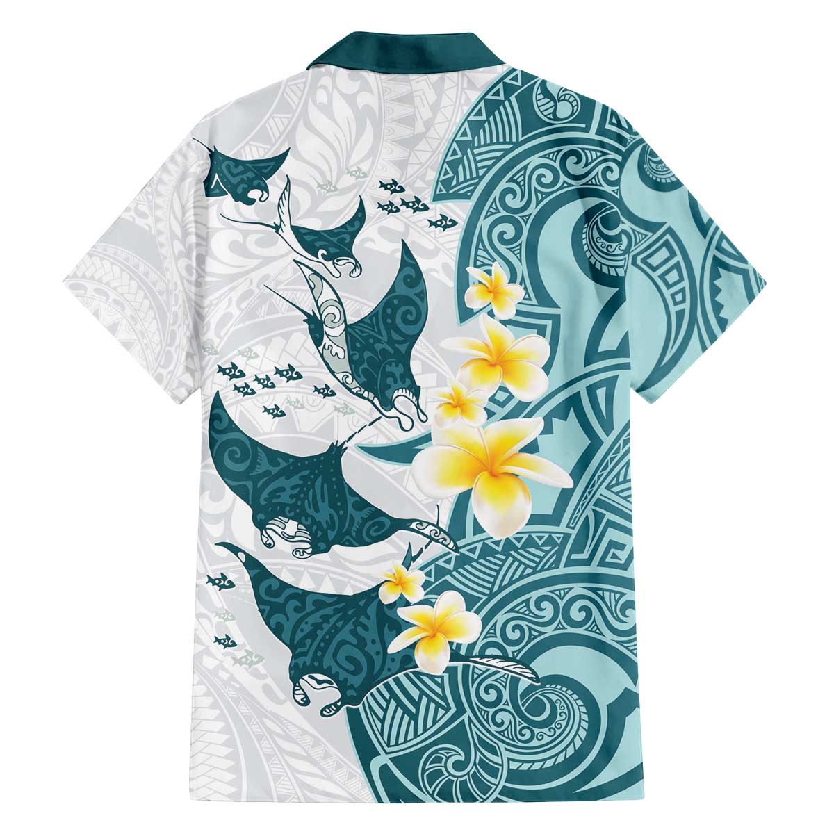 Maori Manta Ray Plumeria Teal Family Matching Off The Shoulder Long Sleeve Dress and Hawaiian Shirt LT01 - Polynesian Pride