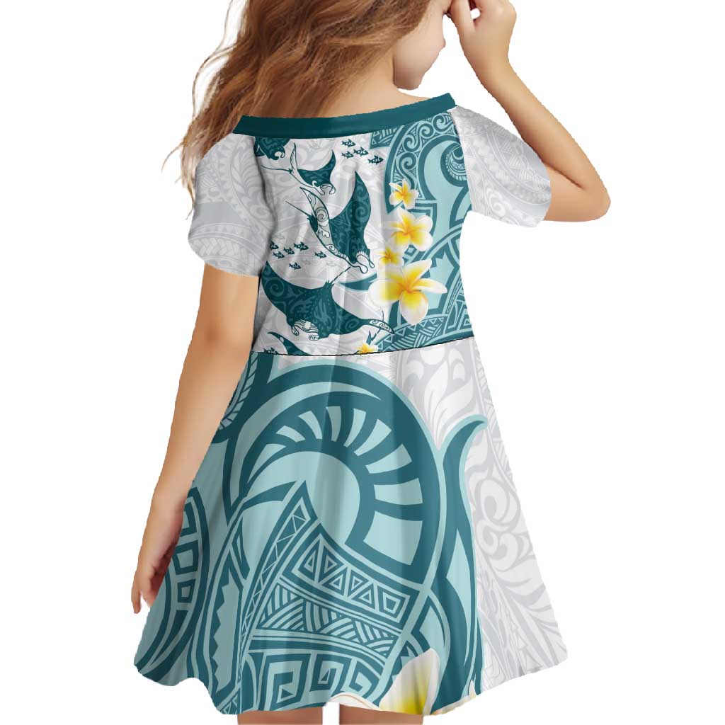 Maori Manta Ray Plumeria Teal Family Matching Off Shoulder Maxi Dress and Hawaiian Shirt
