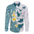 Maori Manta Ray Plumeria Teal Family Matching Puletasi and Hawaiian Shirt