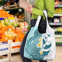 Maori Manta Ray Plumeria Teal Grocery Bag