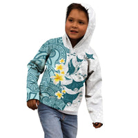 Maori Manta Ray Plumeria Teal Kid Hoodie