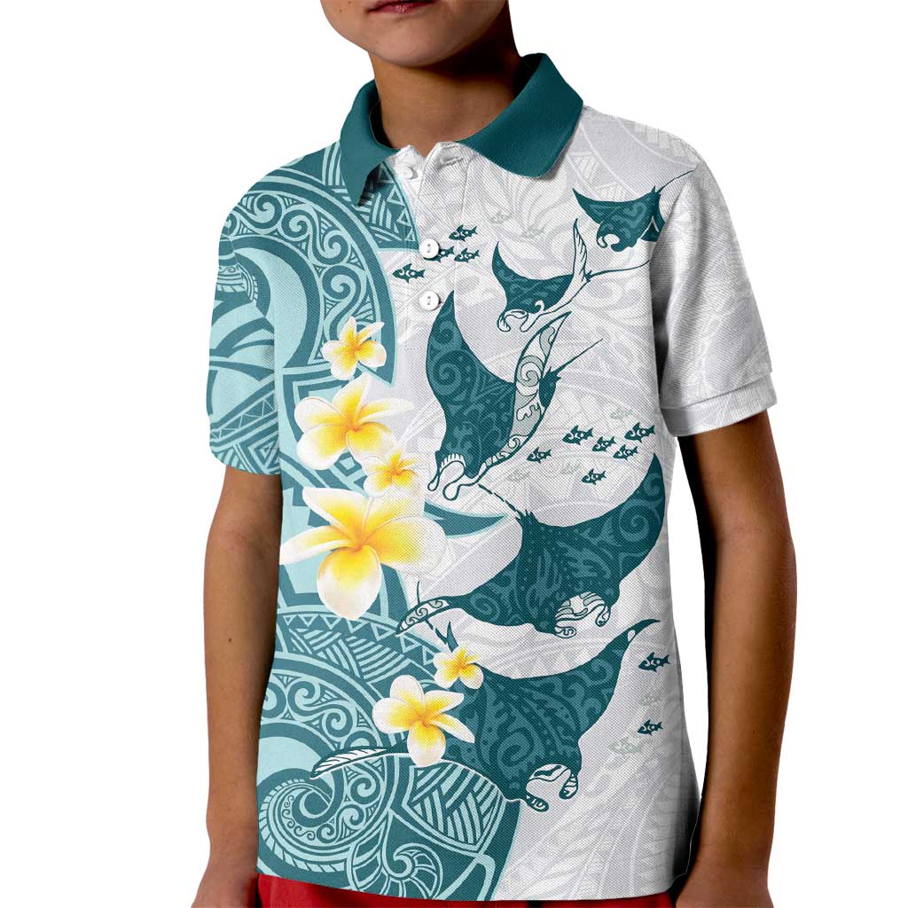 Maori Manta Ray Plumeria Teal Kid Polo Shirt LT01 Kid Teal - Polynesian Pride