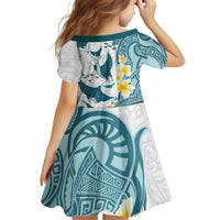 Maori Manta Ray Plumeria Teal Kid Short Sleeve Dress