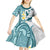 Maori Manta Ray Plumeria Teal Kid Short Sleeve Dress