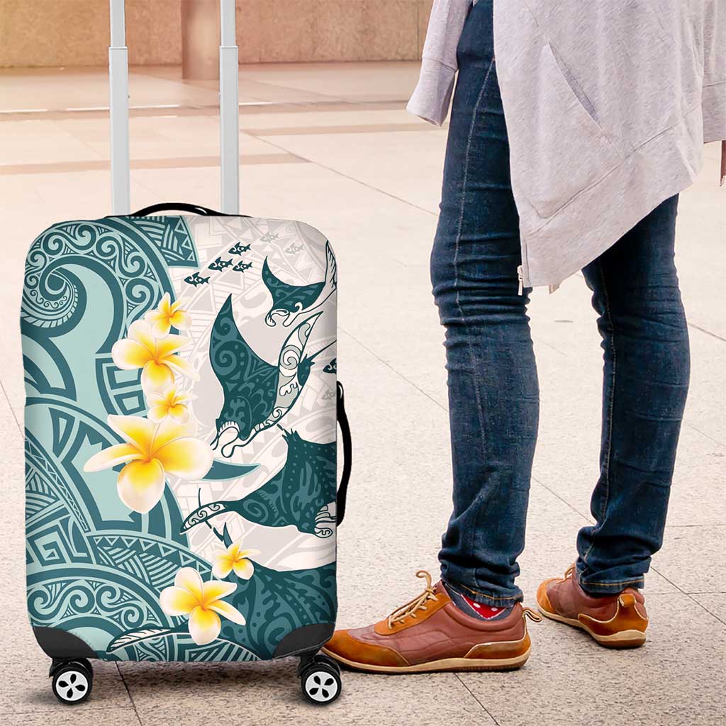 Maori Manta Ray Plumeria Teal Luggage Cover LT01 Teal - Polynesian Pride