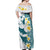 Maori Manta Ray Plumeria Teal Off Shoulder Maxi Dress