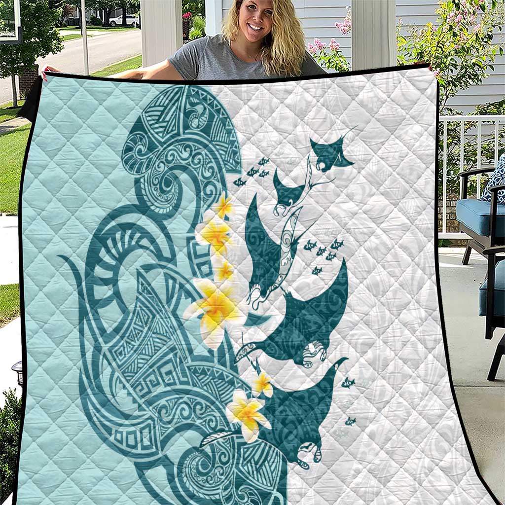 Maori Manta Ray Plumeria Teal Quilt LT01 Teal - Polynesian Pride