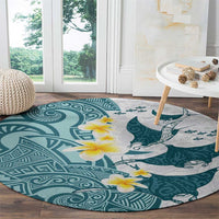Maori Manta Ray Plumeria Teal Round Carpet LT01 - Polynesian Pride