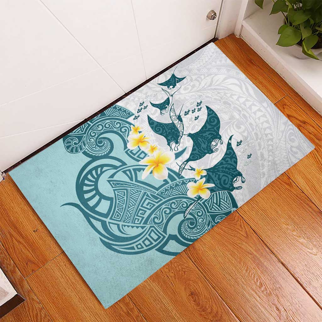 Maori Manta Ray Plumeria Teal Rubber Doormat LT01 - Polynesian Pride