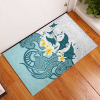 Maori Manta Ray Plumeria Teal Rubber Doormat LT01 - Polynesian Pride