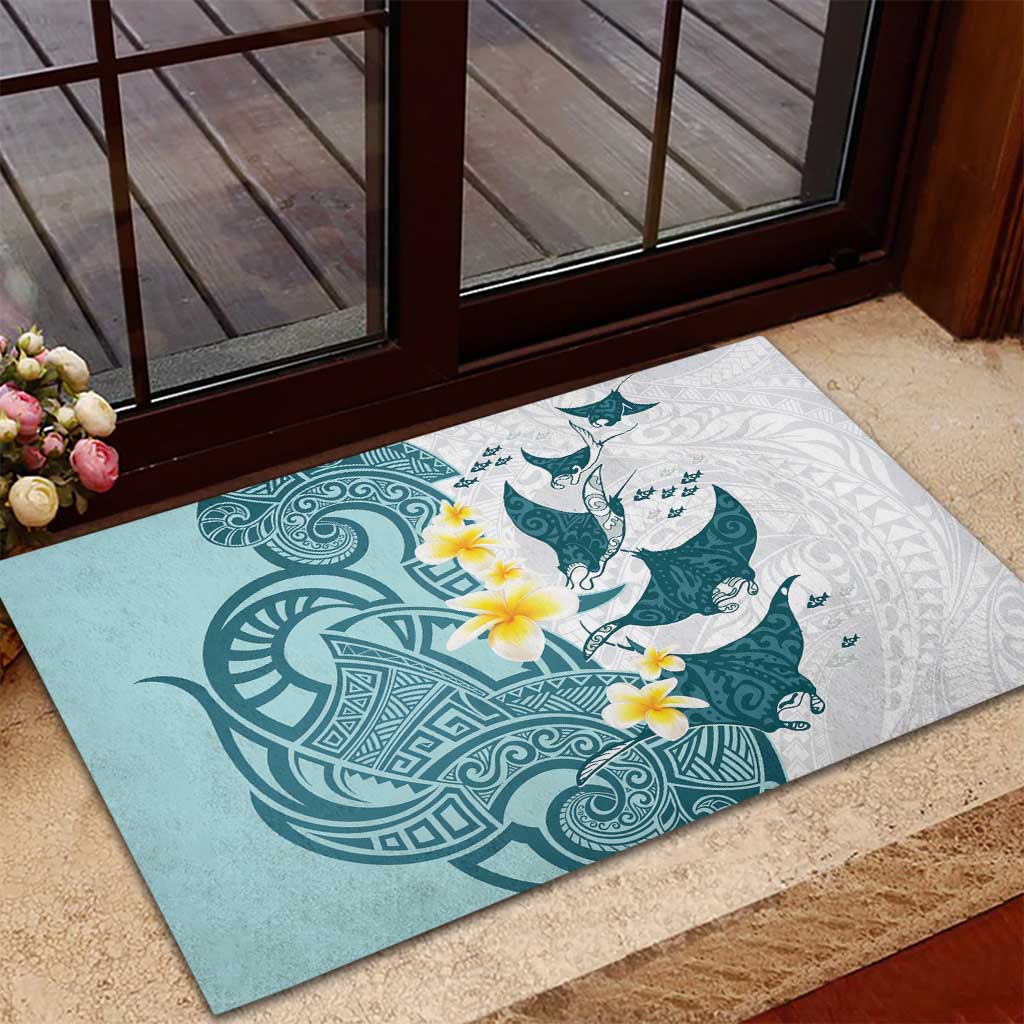 Maori Manta Ray Plumeria Teal Rubber Doormat LT01 - Polynesian Pride