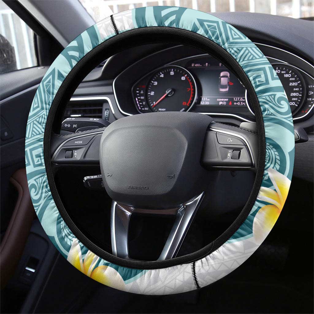 Maori Manta Ray Plumeria Teal Steering Wheel Cover LT01 - Polynesian Pride