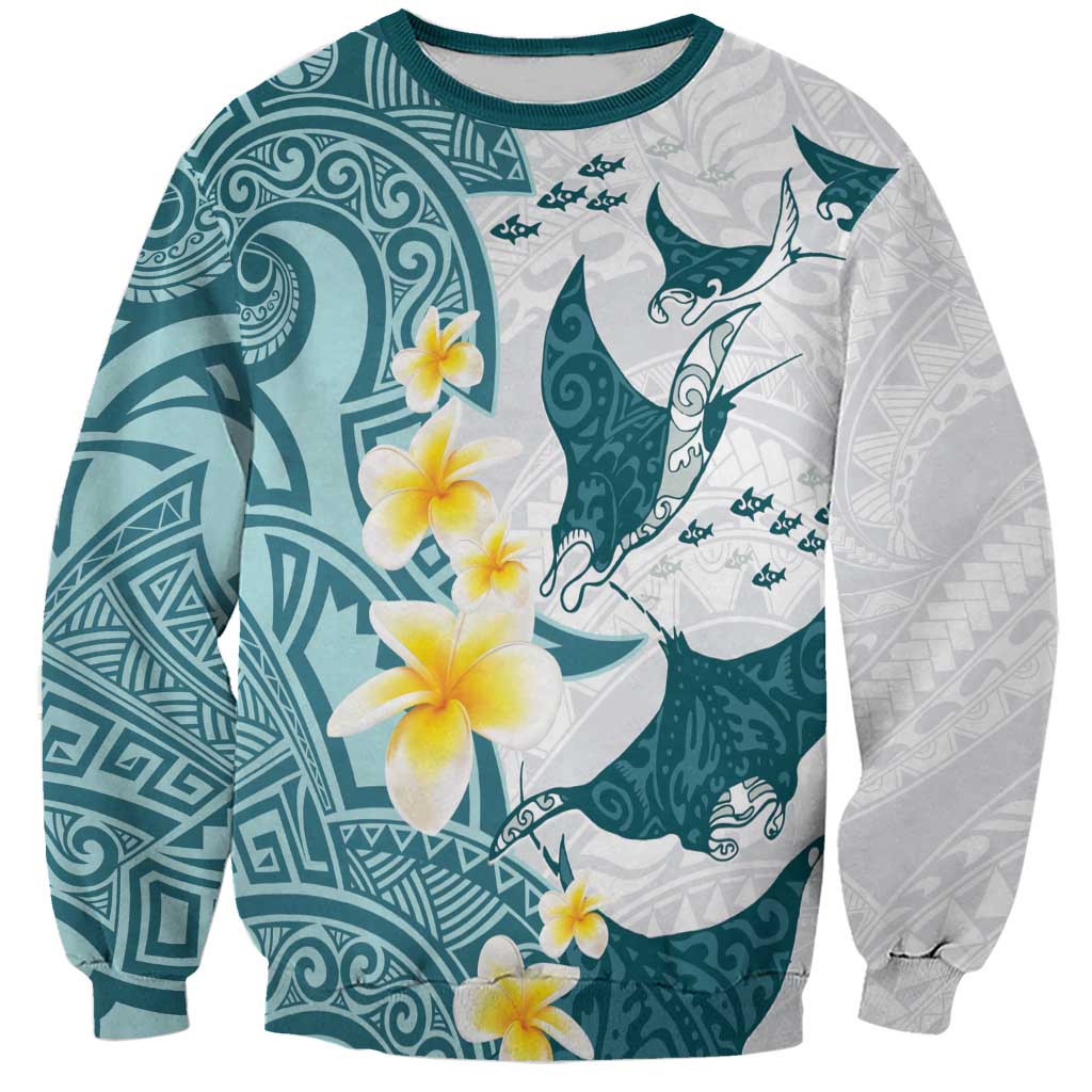 Maori Manta Ray Plumeria Teal Sweatshirt
