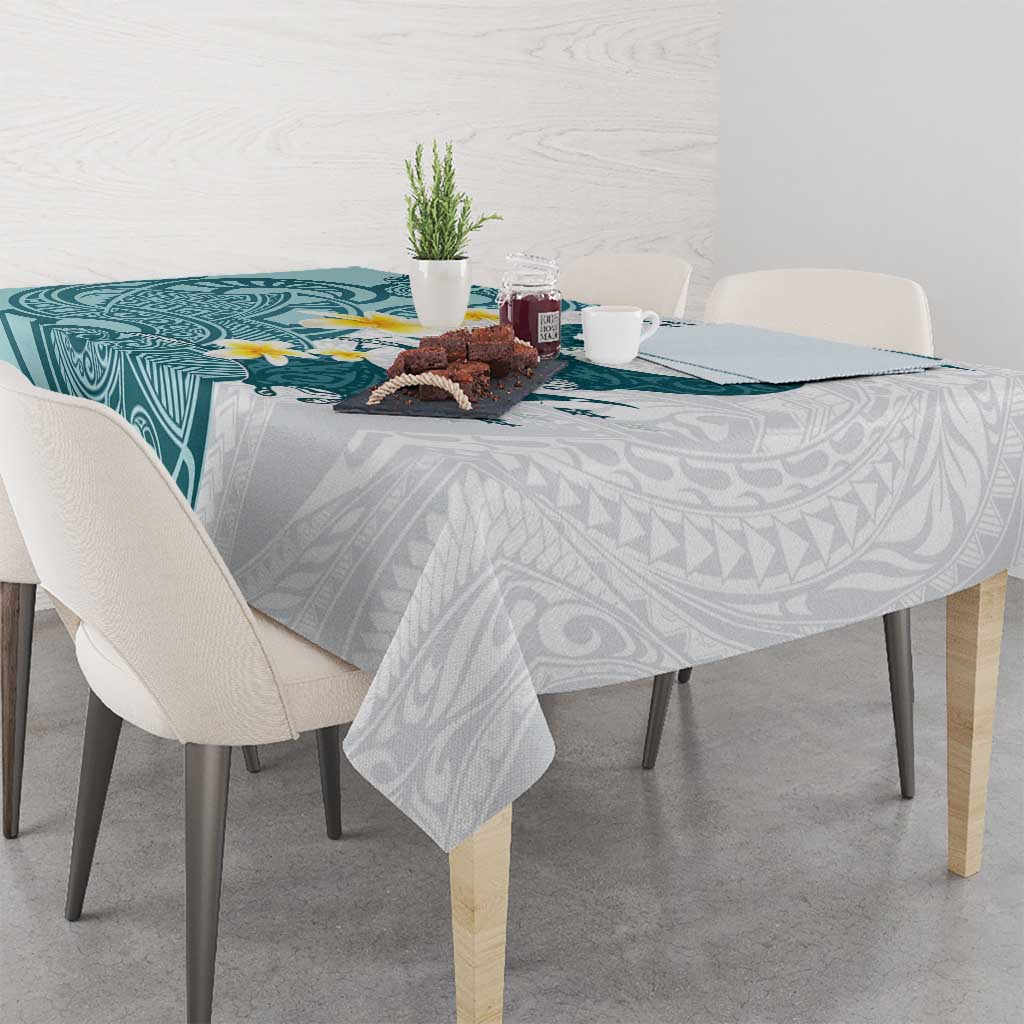 Maori Manta Ray Plumeria Teal Tablecloth