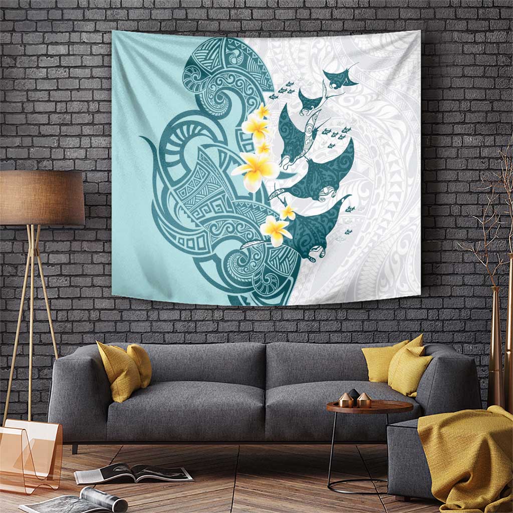 Maori Manta Ray Plumeria Teal Tapestry LT01 Teal - Polynesian Pride