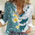 Maori Manta Ray Plumeria Teal Women Casual Shirt