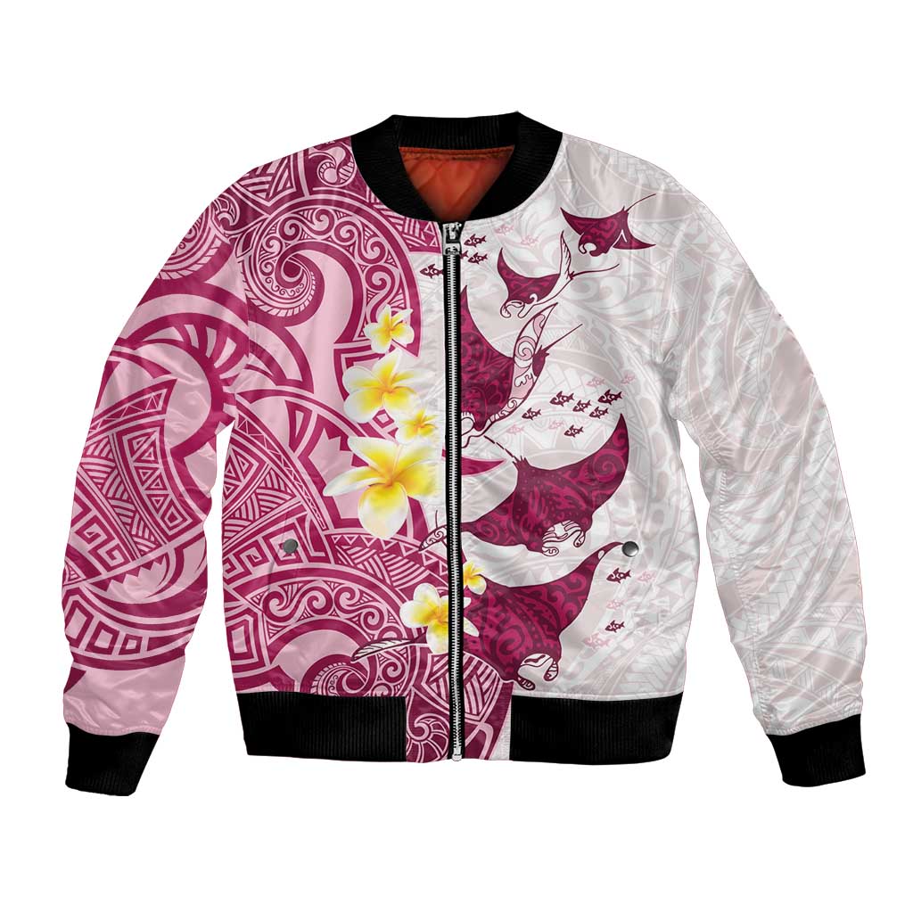 Maori Manta Ray Plumeria Royal Pink Bomber Jacket LT01 Unisex Pink - Polynesian Pride