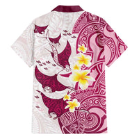 Maori Manta Ray Plumeria Royal Pink Family Matching Puletasi and Hawaiian Shirt